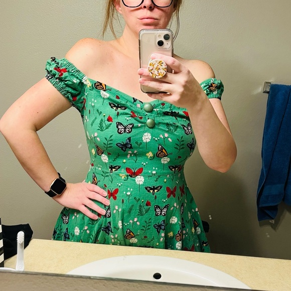 Collectif Green Butterfly Dolores Dress - Picture 10 of 10